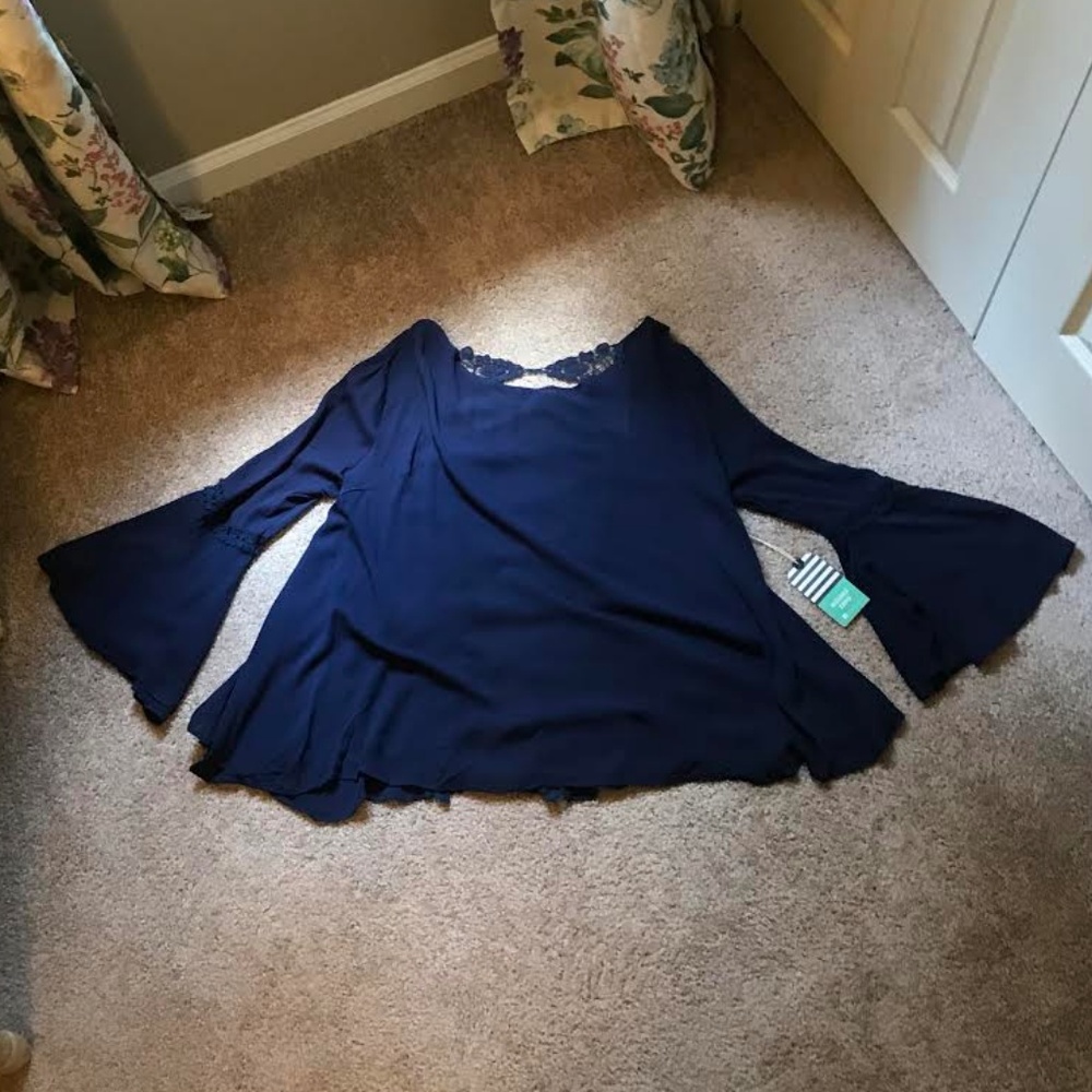 Navy Blouse with bell sleeves